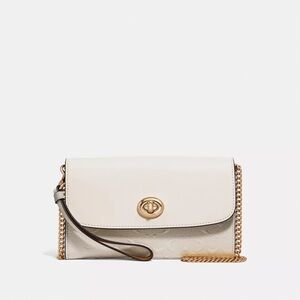 White coach leather crossbody bag with gold chain
